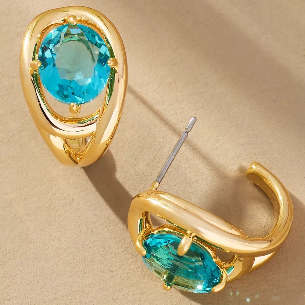 NWT Anthropologie Curve Stone Huggie Hoop Earrings